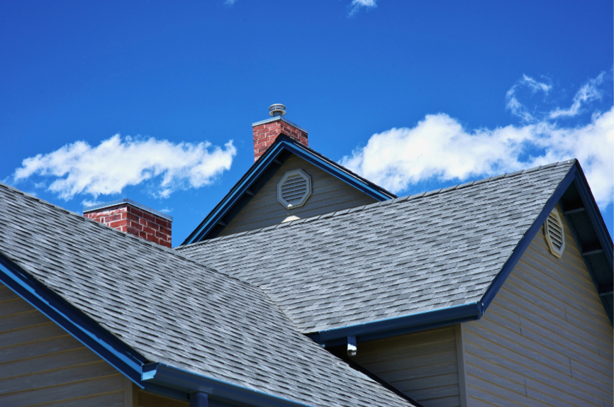 Architectural asphalt shingles on a suburban home